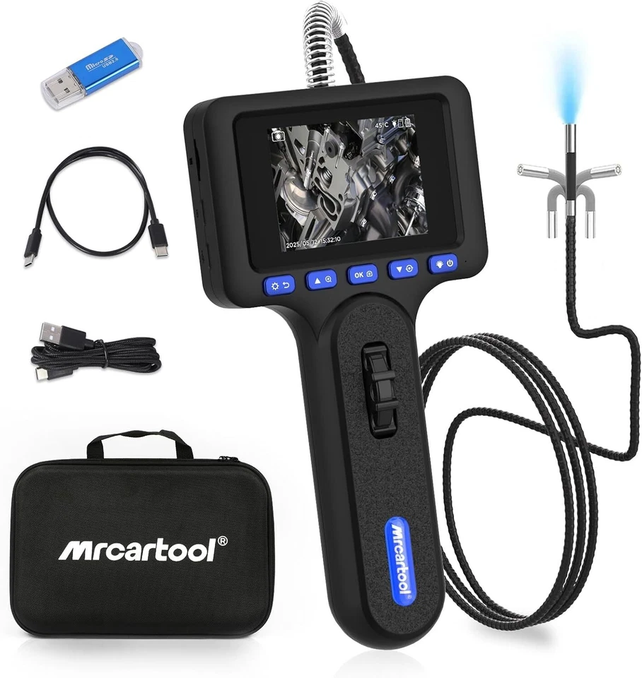 MRCARTOOL Industrial Endoscope 210° Two-Way Inspection Camera Articulating Borescope 32GB