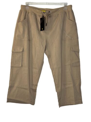 Outdoor sports Pull-on Capris Plus Sz XXL Beige Cargo Pockets Breathable Stretch