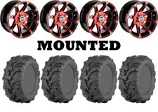 Kit 4 ITP Mud Lite XTR Tires 27x9-14/27x11-14 on Moose 387X Red Wheels 550