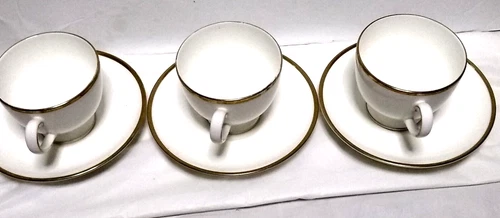 Wedgwood Bone China Tea Coffee Cup Saucer Pedestal Gold Rim Mugs England 3 Sets