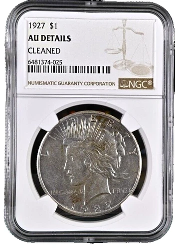 1927  Peace Silver Dollar NGC AU Details Cleaned