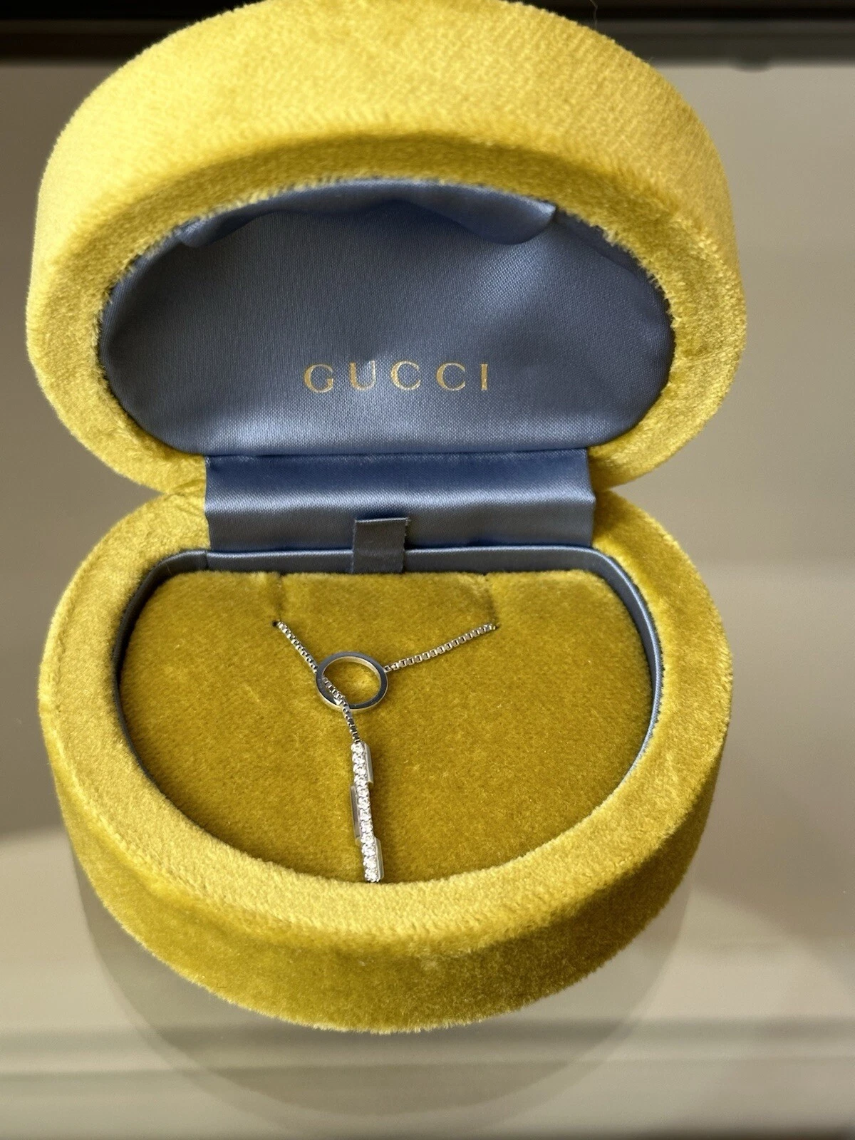 Collana Gucci lariat "Link To Love" in oro bianco 18 carati con diamanti NUOVA!