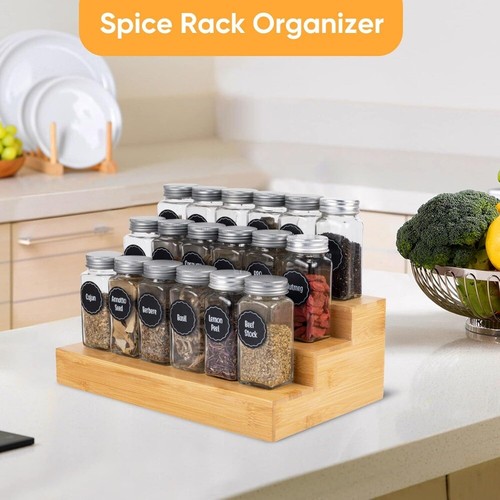 Bamboo Spice Rack Organizer for Cabinet 3 Tier Countertop Step Spice Shelf - Picture 4 of 6