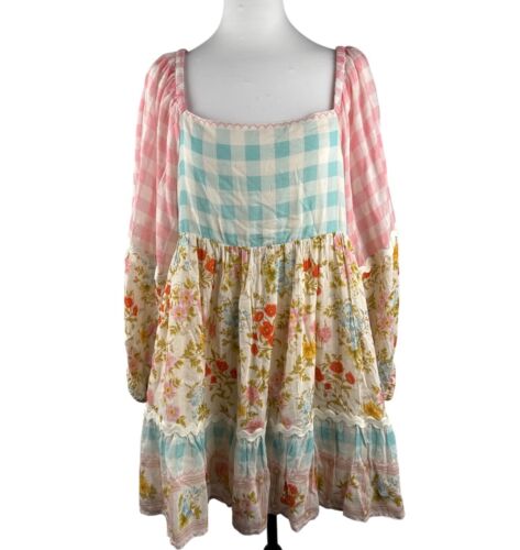 SPELL Women's Tunic Dress Pastel Floral Smocking Long Sleeve 233113N Size L - Picture 3 of 15