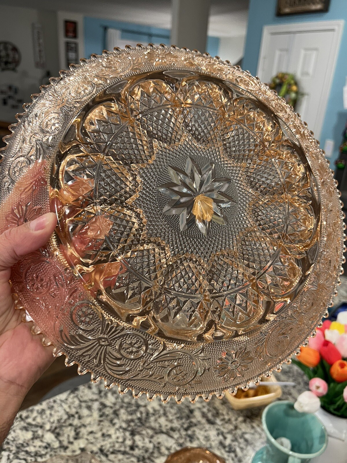 Indiana Glass Tiara Sandwich Glass Pink Deviled Egg Plate 12" Vintage