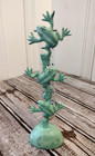 Vintage Cast Metal Green Patina Stacked Tree Frogs Rain Gauge ~7.5" Garden Patio