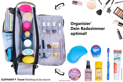 Stylische Make-up-Tasche Aus PU-Leder – Mit Ethno-Elefant-Muster, Großes Fassungsvermögen