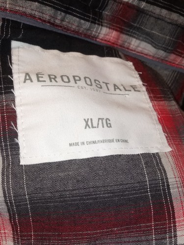 Mens XL Red Black Plaid snap closure short sleeve shirt Aeropostle C Measremnts - Picture 3 of 12