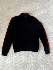 VTG Polo Ralph Lauren Mens Pullover Sweater XL Navy With Red Stripes Half Zip