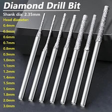 0.4mm-3mm Diamond Coated Tipped Drill Solid For Jewelry Glass Gems 2.35mm Shank