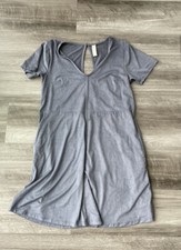 Altar’d State Blue Faux Suede Mini Dress Size S V-Neck Short Sleeve Boho