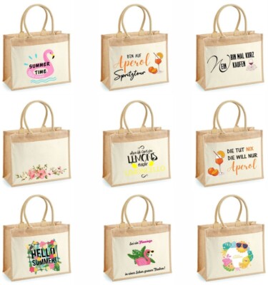 Westford Mill Jute Tasche mit Motiv (Aperol, Sommer, Flamingo uvm.) Groß