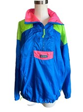VTG 90s Y2K COLUMBIA Woman Blue Pink Green Lightweight Windbreaker Medium Neon