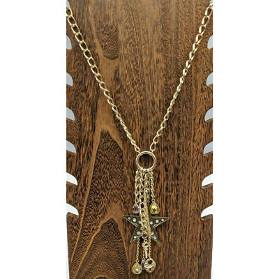 Bijoux Terner Gold Tone Charm Dangle Tassel Pendant with Rhinestone Necklace 30''
