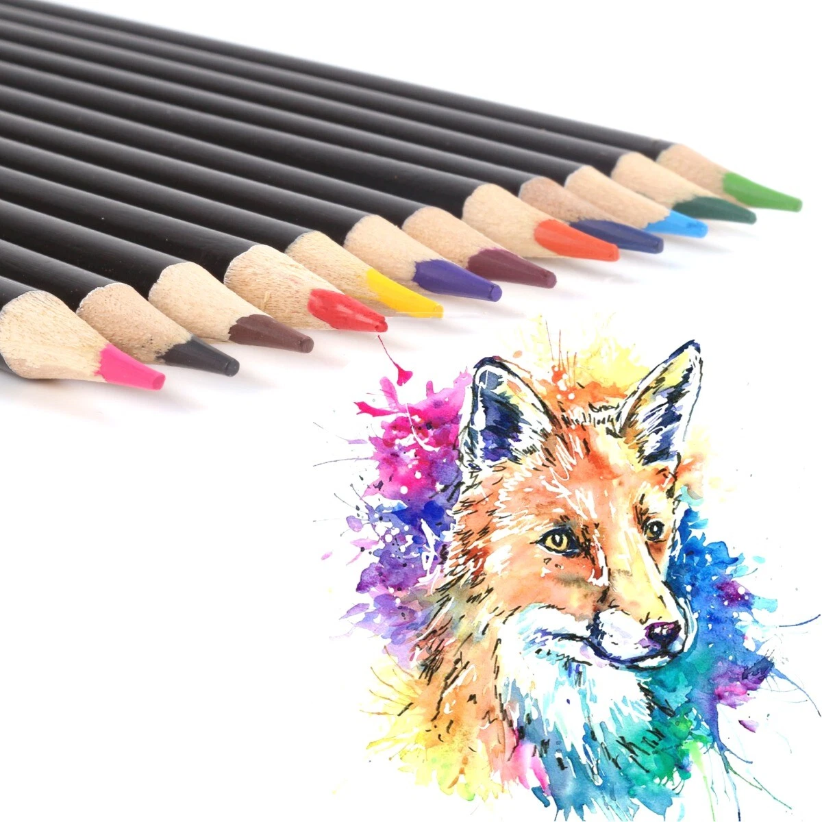 12x Bold Bright WATERCOLOUR PENCILS Painting Drawing Sketching Colour Paint Art