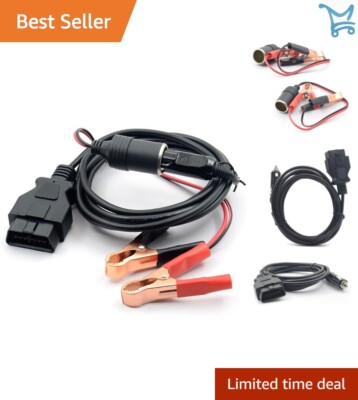 OBD II Vehicle ECU Memory Saver Cable 10ft Power Supply for Car Battery