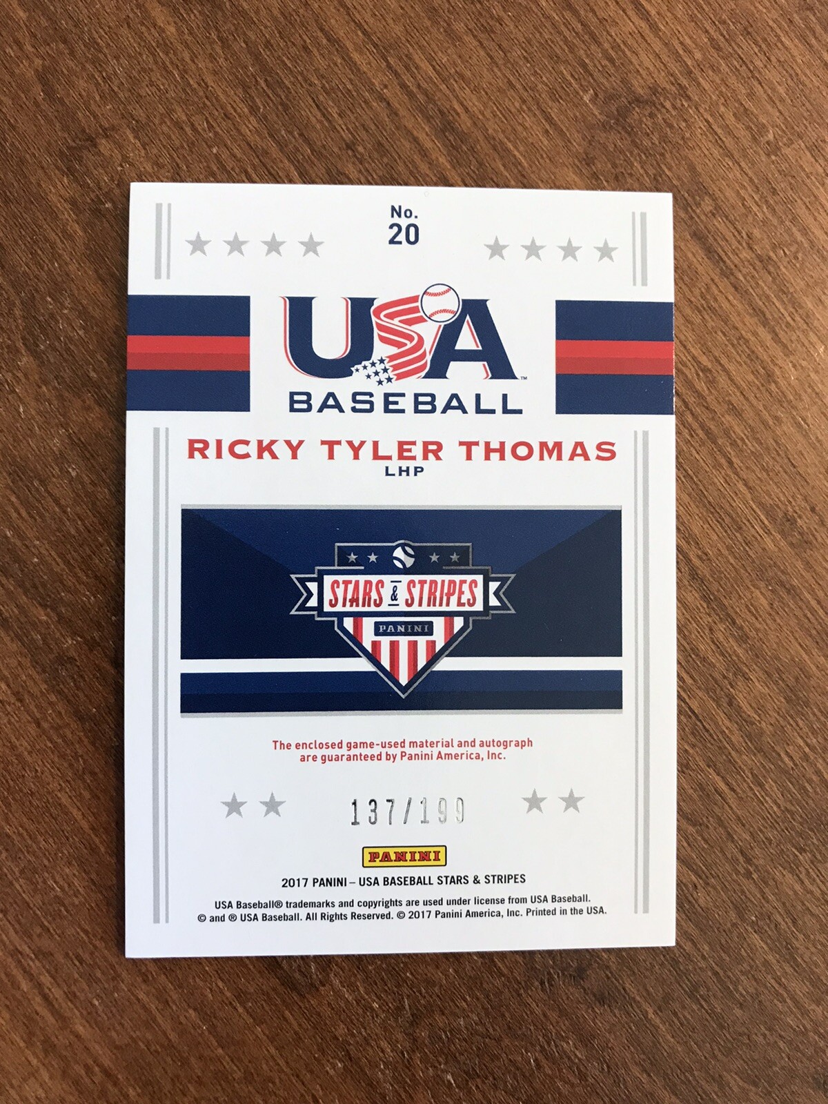 Ricky Tyler Thomas 2017 USA Baseball Silhouettte Game Jersey Auto #20 Cubs /199 view 2