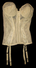VtG 60s FORMFIT Pinup Corset White Sheer Lace Satin Full-Zip Girdle Garters 36C