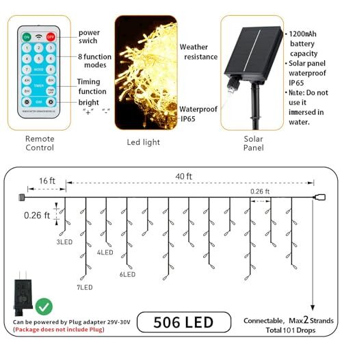 Solar Icicle Lights Outdoor Decorations 56Ft 506 LED Icicle Christmas Lights eBay