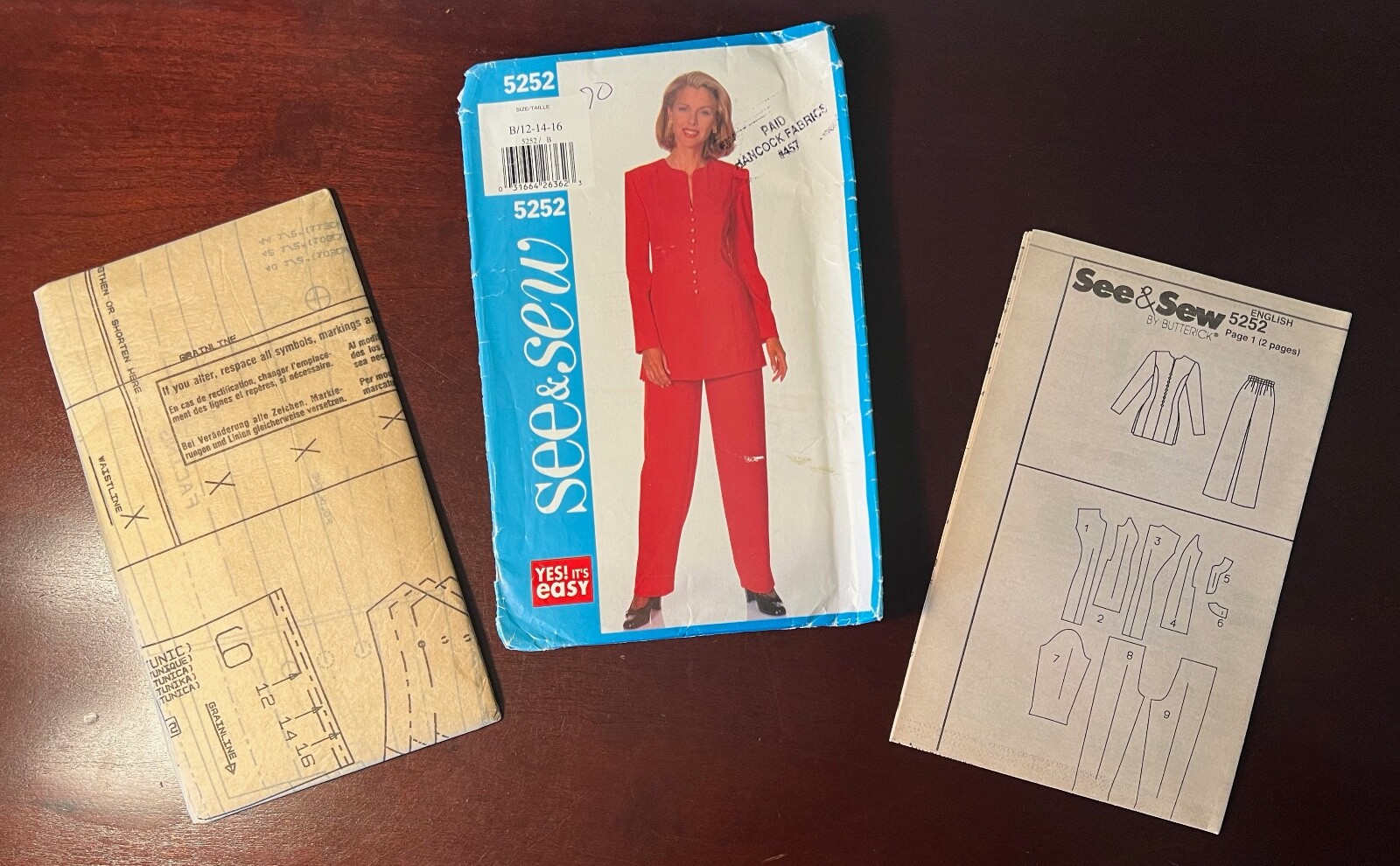 VTG Butterick See & Sew #5252 Tunic Pants Pattern Misses Size 12-14-16 ...