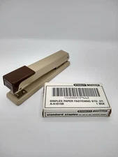 Vintage Swingline # 406 Stapler Beige + Brown Retro Office + Box of Staples
