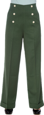 Banned »ADVENTURES AHEAD« High Waisted MARLENE HOSE Trousers Grün Rockabilly