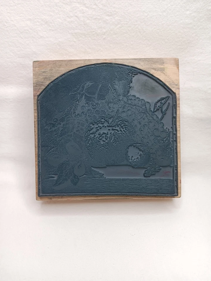 Пурпурная фруктовая рамка яблочный виноград листья деревянный смонтированный резиновый штамп - Изображение 2 из 4