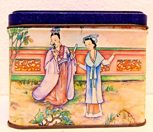 Vintage 4.5" x 4.5" x 3" Tin Chinese Girl Life Pictures - Picture 3 of 9