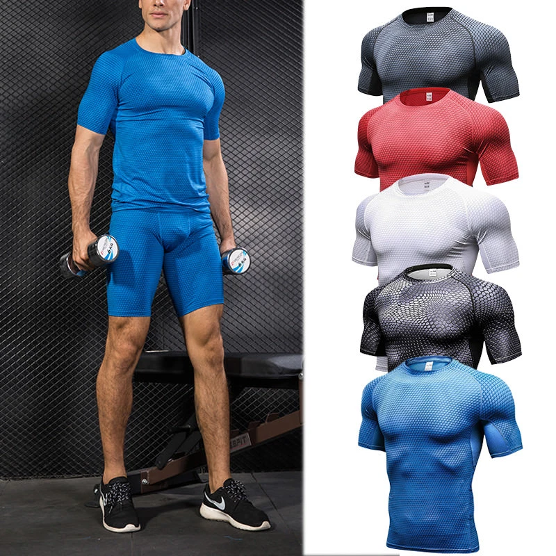 Men's Compression Top T-shirt Shorts Running Workout Fitness Gym