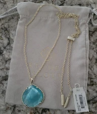 Kendra Scott Kenzie Long Adjustable Necklace Gold Aqua  Illusion NWT $80  POUCH 