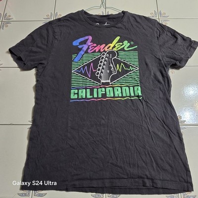Fender California Jazzmaster T-Shirt Mens S Black Neon Rainbow Graphic Guitar Te