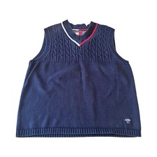 VTG Youth L Tommy Hilfiger Cable Knit Sleeveless Sweater Vest Navy Preppy