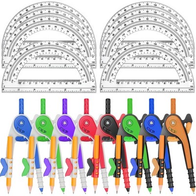 16 Pack Math Compass  Protractor Set Geometry Math 6 Inch Plastic Drawing Com...