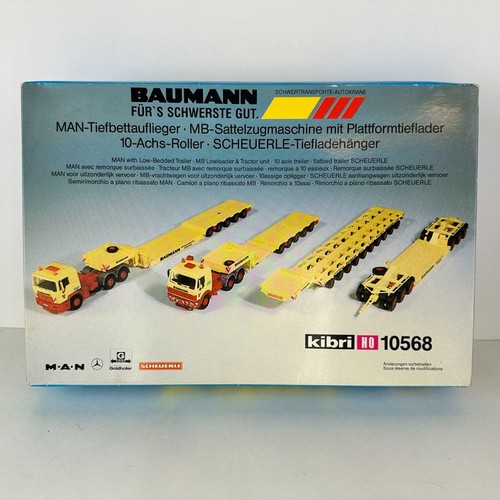 Kibri HO 10568 Baumann MAN semirremolque de plataforma baja MB semirremolque Low Loader Model Kit | Zustand: New