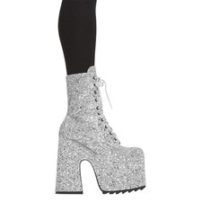 Lamoda Spotlight Silver Glitter Chunky Platform Ankle Boots Bold Statement