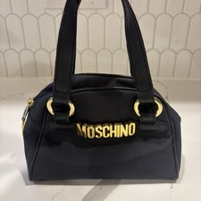 VTG Moschino Redwall Black Nylon Mini Top Handle Bowler Bag Satchel Gold M Logo