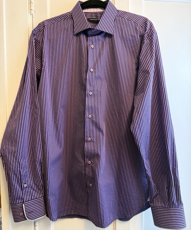 Hammer Made Mens Long Sleeve Button Up Size L Large 16.5 Purple Stripe EUC