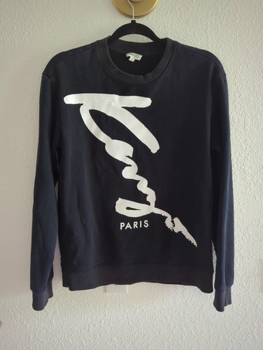 Kenzo, Kenzo Paris Crewneck Sweatshirt Vintage Black Big Logo Sz Small