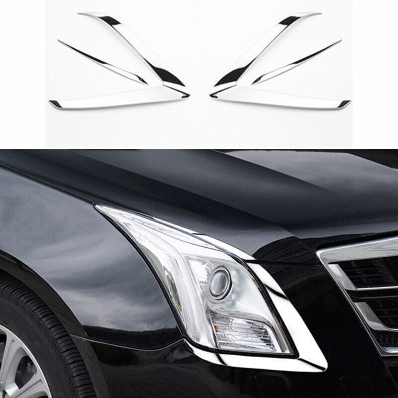 For Cadillac XTS 2013-2017 Chrome Steel Front Headlight Lamp Eyebrow Trim 4pcs