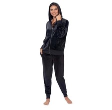 Felina Ladies 2 Piece Velour Hoodie Jacket with Joggers Pants Set Black Size S