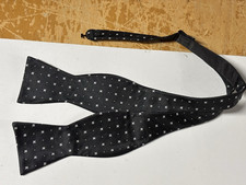 PenSee Black Geometric/Polka Dot Bow Tie Hand-Tied Handmade 100 Silk