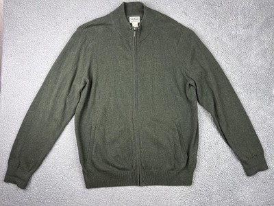 L.L.Bean Sweater Mens Large Green Full Zip Mock Neck Cotton Cashmere Knit Jacket