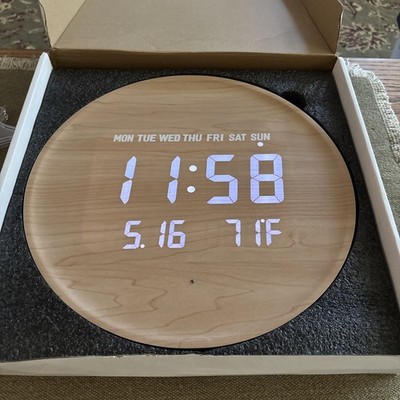 FREYA Scandinavian Wooden LED Wall Clock. Temp. Date. Motion Sensor. Unused !
