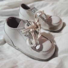 White Leather Stride Rite Baby Shoes Lace Up Made In USA- 2