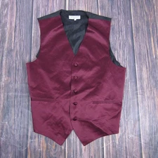 Vesuvio Napoli Vest Mens Small Burgundy Satin Formal Waistcoat Tuxedo Adjustable