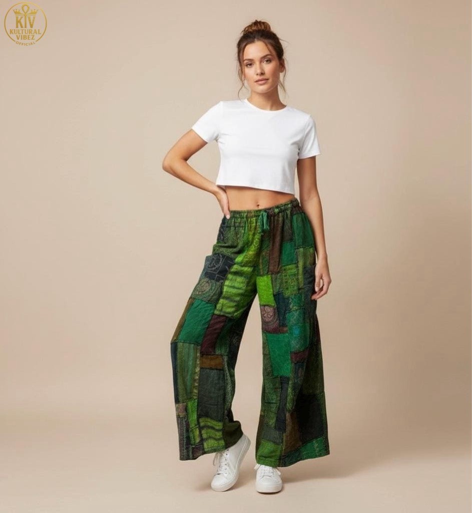 Patchwork Wide Leg Pants Multicolored- Patch Hand-Made Unique Design.