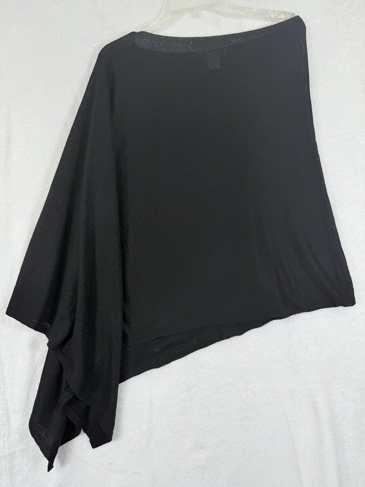 Max Studio Poncho Capa Suéter Negro 100% Lino Mujer Foto 3 de 4