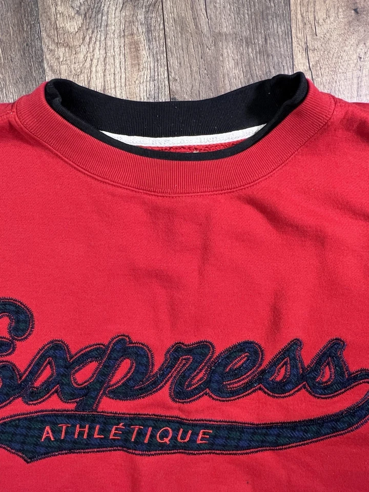 Sudadera Vintage Express Athletique Cuello Redondo Y2K Años 90 Cuadrada Mediana Logotipo A Cuadros. Foto 3 de 4
