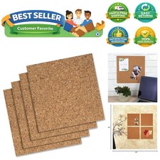 Cork Tiles, Bulletin Board Cork Panels 12" x 12" x 3/16", Natural, 4 Pack 102