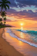 Sunset Beach Ocean View Wall Art Print Painting Printed On Canvas Artprint